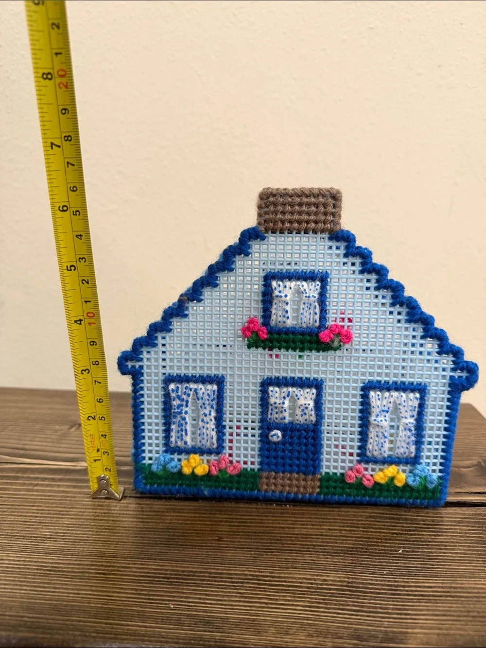 Vintage Handmade Plastic Canvas House Napkin Holder Needlepoint Cottagecore Deco